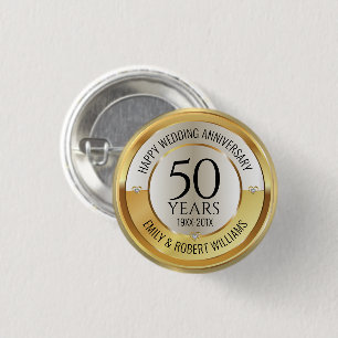 50th wedding anniversary black and gol 3 cm round badge