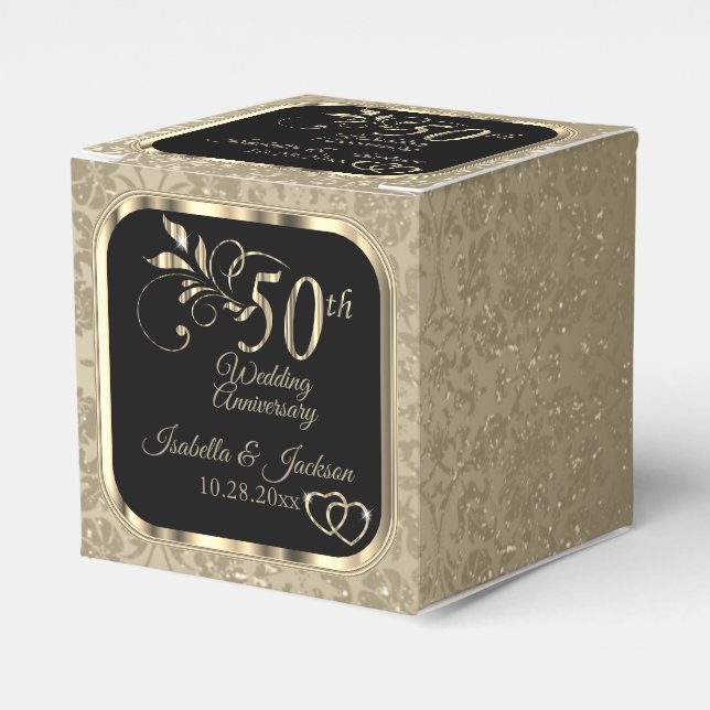 50th Wedding Anniversary- Black and Gold Favour Bo Box (Front Side)