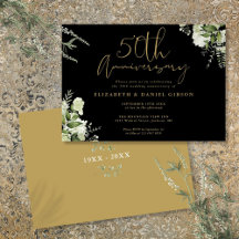 50th Wedding Anniversary Black And Gold Floral