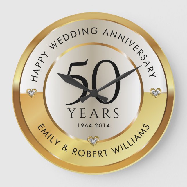 50th wedding anniversary black and gold large clock (Front)
