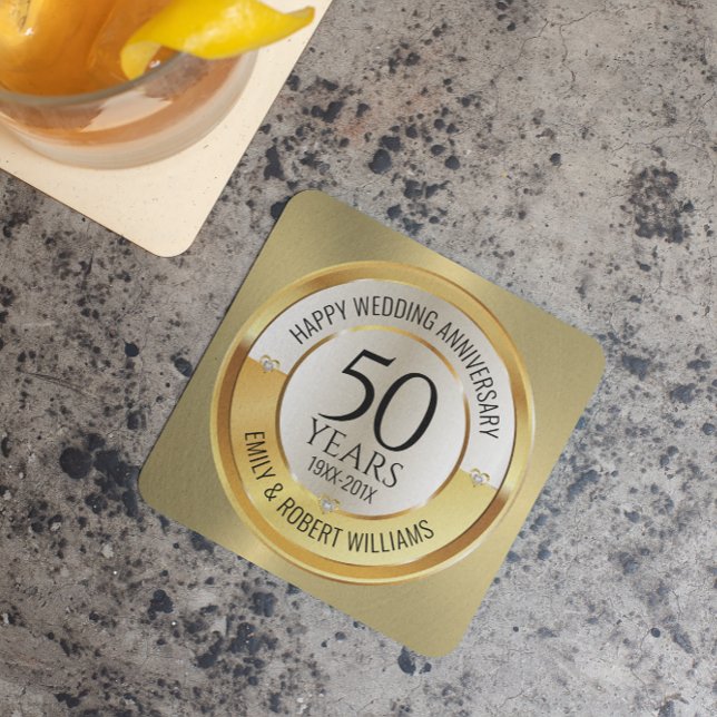 50th wedding anniversary black and gold stone coaster (Creator Uploaded)