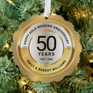 50th wedding anniversary black and gold tree decoration card