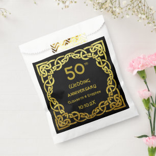 50th Wedding Anniversary Black & Gold Celtic Knot  Favour Bag