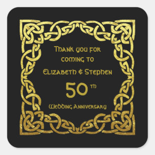 50th Wedding Anniversary Black & Gold Celtic Knot  Square Sticker