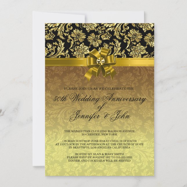 50th Wedding Anniversary Black & Gold Damasks 2 Invitation (Front)