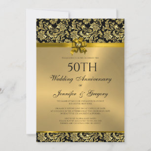 50th Wedding Anniversary Black & Gold Damasks 3 Invitation