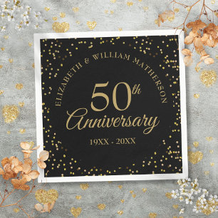 50th Wedding Anniversary Black Gold Dust Napkin