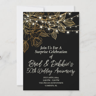 50th Wedding Anniversary Black Gold Minimal Modern Invitation