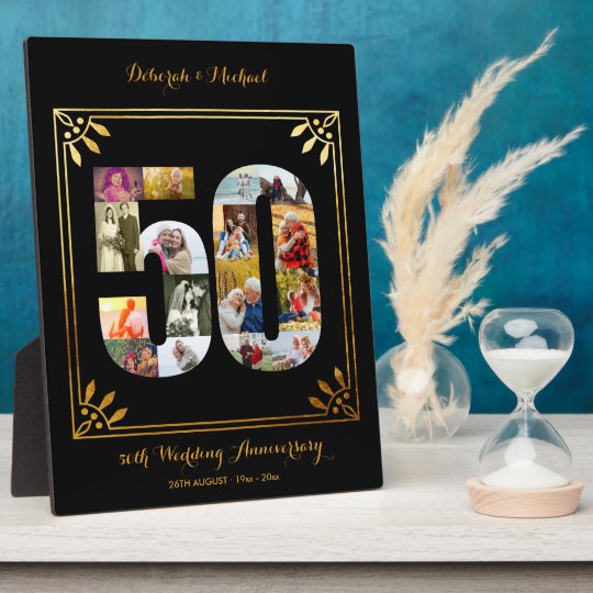 50th Wedding Anniversary Black Gold Photo Collage Plaque
