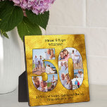 50th Wedding Anniversary Black Gold Photo Collage Plaque<br><div class="desc">50th Wedding Anniversary Photo Plaque - made with 11 of your favourite photos. A stylish keepsake with brushed gold background and black typography. The photo template is set up for you to upload you pictures so they will automatically form a number 50 photo collage. The design utilises portrait, landscape and...</div>