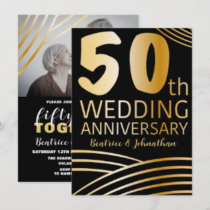 50th Wedding Anniversary Black & Gold Photo Invitation