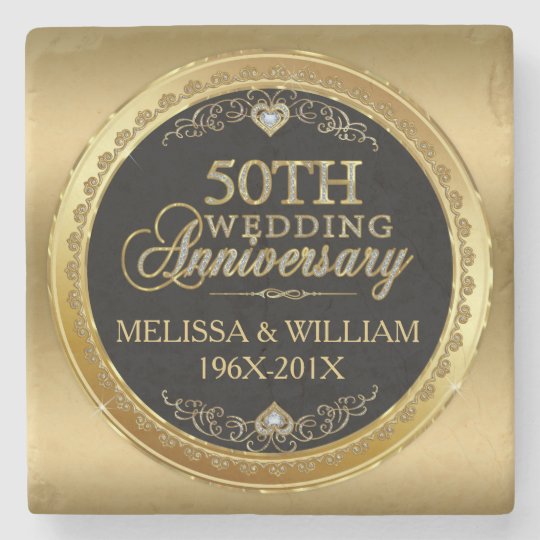 50th Wedding  Anniversary  Black Gold Stone  Coaster 