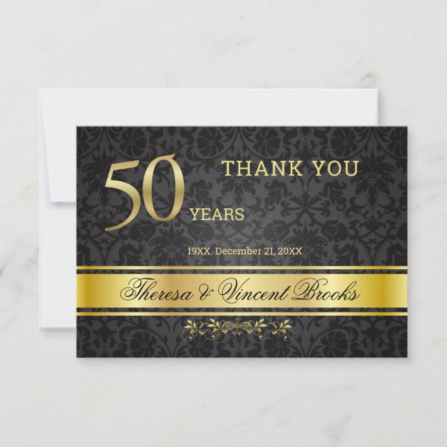 50th Wedding Anniversary Black Gold Thank You (Front)