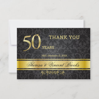 50th Wedding Anniversary Black Gold Thank You Card