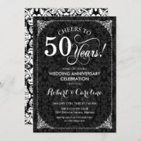 50th Wedding Anniversary - Black White Damask