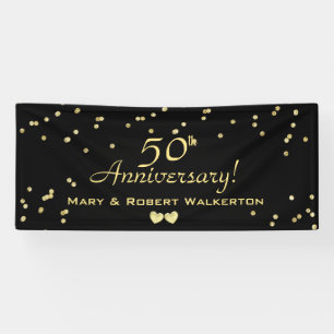 50th Wedding Anniversary Black with Gold Hearts Banner