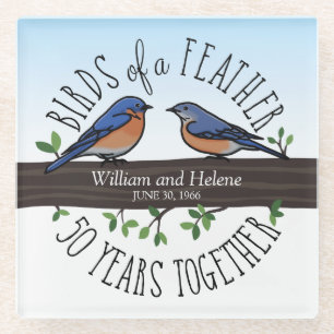 50th Wedding Anniversary, Bluebirds of a Feather Glass Coaster