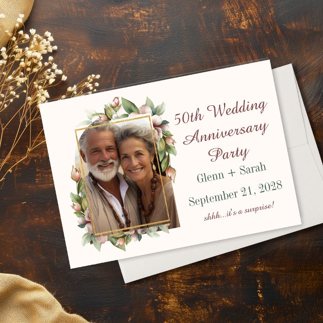 50th Wedding Anniversary Boho Floral Arch Photo Save The Date (50th Wedding Anniversary Boho Floral Arch Photo Save The Date)
