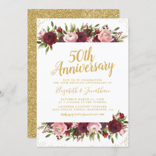 50th Wedding Anniversary Burgundy Blush Gold Invitation