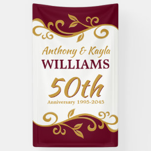 50th Wedding Anniversary Burgundy Gold Flourish Banner