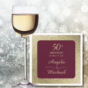50th Wedding Anniversary Burgundy Gold Glitter  Napkin