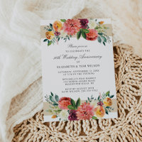 50th Wedding Anniversary Burgundy Rustic Floral