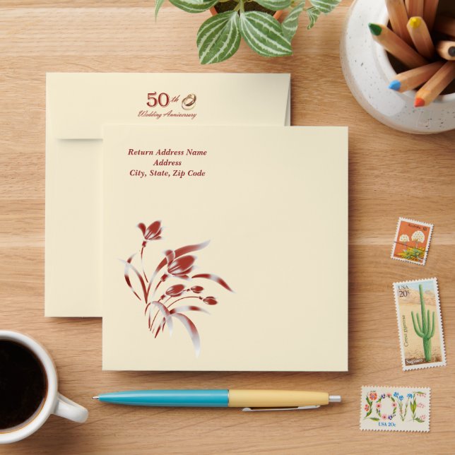 50th Wedding Anniversary Caoba Floral Envelope (Desk)