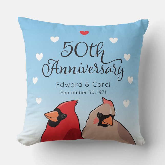 50th Wedding Anniversary, Cardinal Bird Pair Cushion (Creator Uploaded)