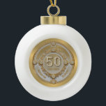 50th wedding anniversary ceramic ball christmas ornament<br><div class="desc">Glam sparkling white diamond set in gold swirly frame,  50th wedding anniversary commemorative desin.
Customisable text in changeable gold font colour.
Images of diamonds and gold were created with the text-to-image generator.</div>