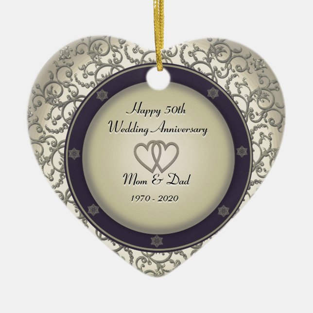 50th Wedding Anniversary Ceramic Tree Decoration (Front)
