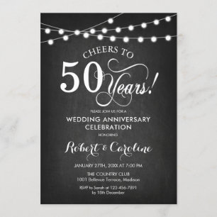 50th Wedding Anniversary - Chalkboard Black White Invitation