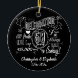 50th Wedding Anniversary Chalkboard Ceramic Ornament<br><div class="desc">The perfect celebration ornament for a 50thwedding anniversary. Personalised with names and dates,  this ornament would make a wonderful golden wedding anniversary gift. The design consists of a chalboard type effect with years,  months,  days and hours in white typography.</div>