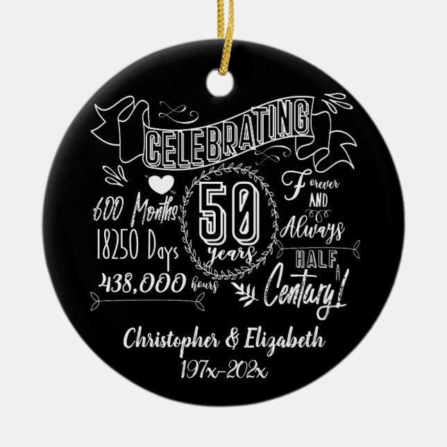 50th Wedding Anniversary Chalkboard Ceramic Ornament (Front)