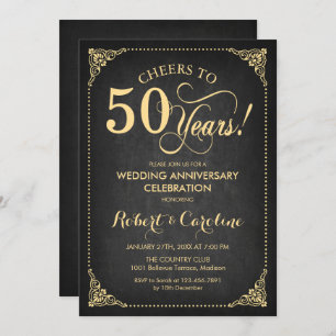 50th Wedding Anniversary - Chalkboard Gold Invitation