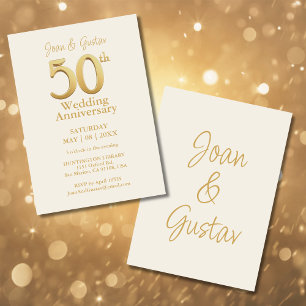 50th Wedding Anniversary Champagne White and Gold Invitation
