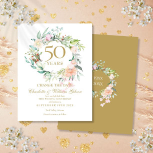 50th Wedding Anniversary Change the Date Floral Announcement Postcard