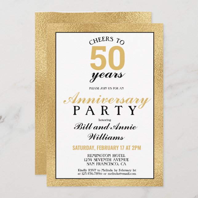 50th Wedding Anniversary Cheers to 50 Years Party Invitation (Front/Back)