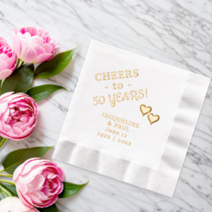 50th Wedding Anniversary Cheers Two Hearts  Foil Napkins