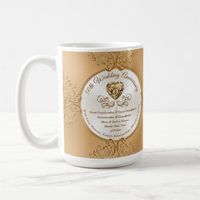 50th Wedding Anniversary Coffee Mugs, Grandparents Coffee Mug (Left)