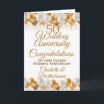 50th Wedding Anniversary Congratulations Card<br><div class="desc">A fabulous 50th wedding anniversary congratulations card. This gold and silver balloons card is the perfect way to say congrats someone in style on their golden wedding anniversary. Personalise with custom names and message.</div>