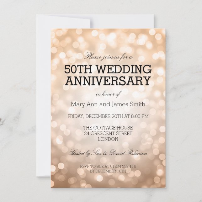 50th Wedding Anniversary Copper Glitter Lights Invitation (Front)
