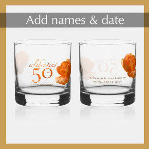 50th wedding anniversary customise peach rose gift whiskey glass