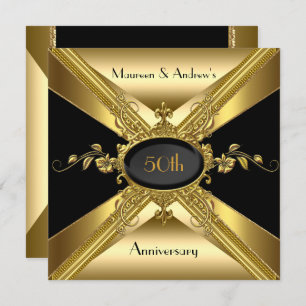 50th Wedding Anniversary Deco Gold Golden 2 Invitation