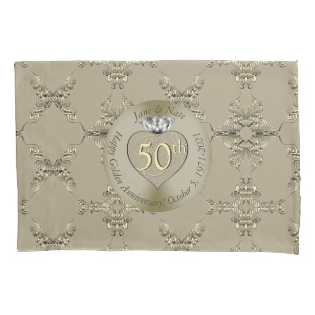 50th Wedding Anniversary Diamond Heart Butterfly  Pillowcase (Front)