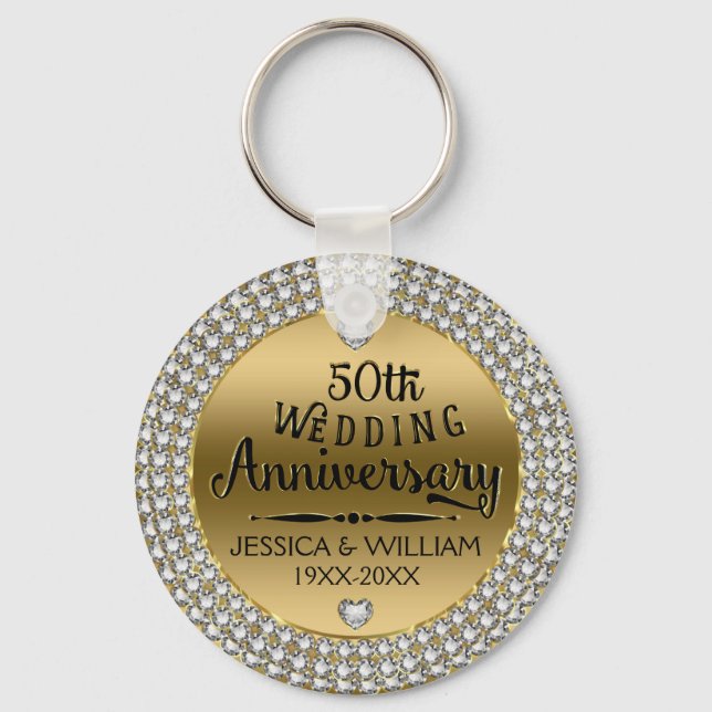 50th Wedding Anniversary Diamonds And Gold Key Ring (Front)