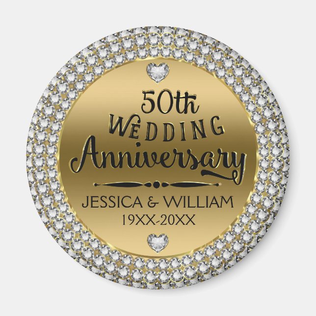 50th Wedding Anniversary Diamonds And Gold Magnet (Front)