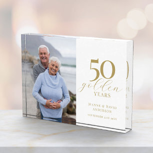 50th Wedding Anniversary Elegant 50 Golden Years Photo Block