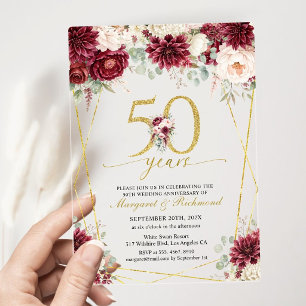 50th Wedding Anniversary Elegant Burgundy Gold Acrylic Invitations