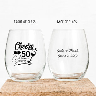 50th Wedding Anniversary Elegant Celebration Stemless Wine Glass