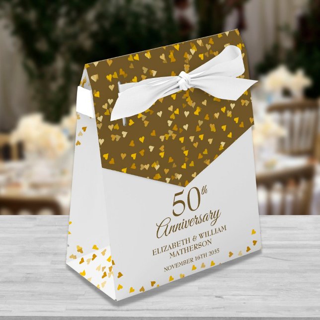 50th Wedding Anniversary Elegant Gold Hearts Favour Box (Creator Uploaded)